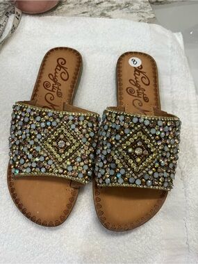 naughty monkey Jeweled Brown Slide Sandals